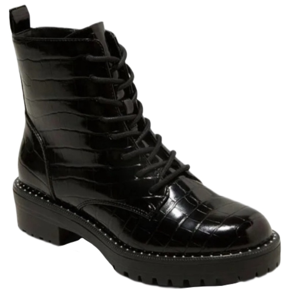 Black Croc-Embossed Women's Ankle Boots